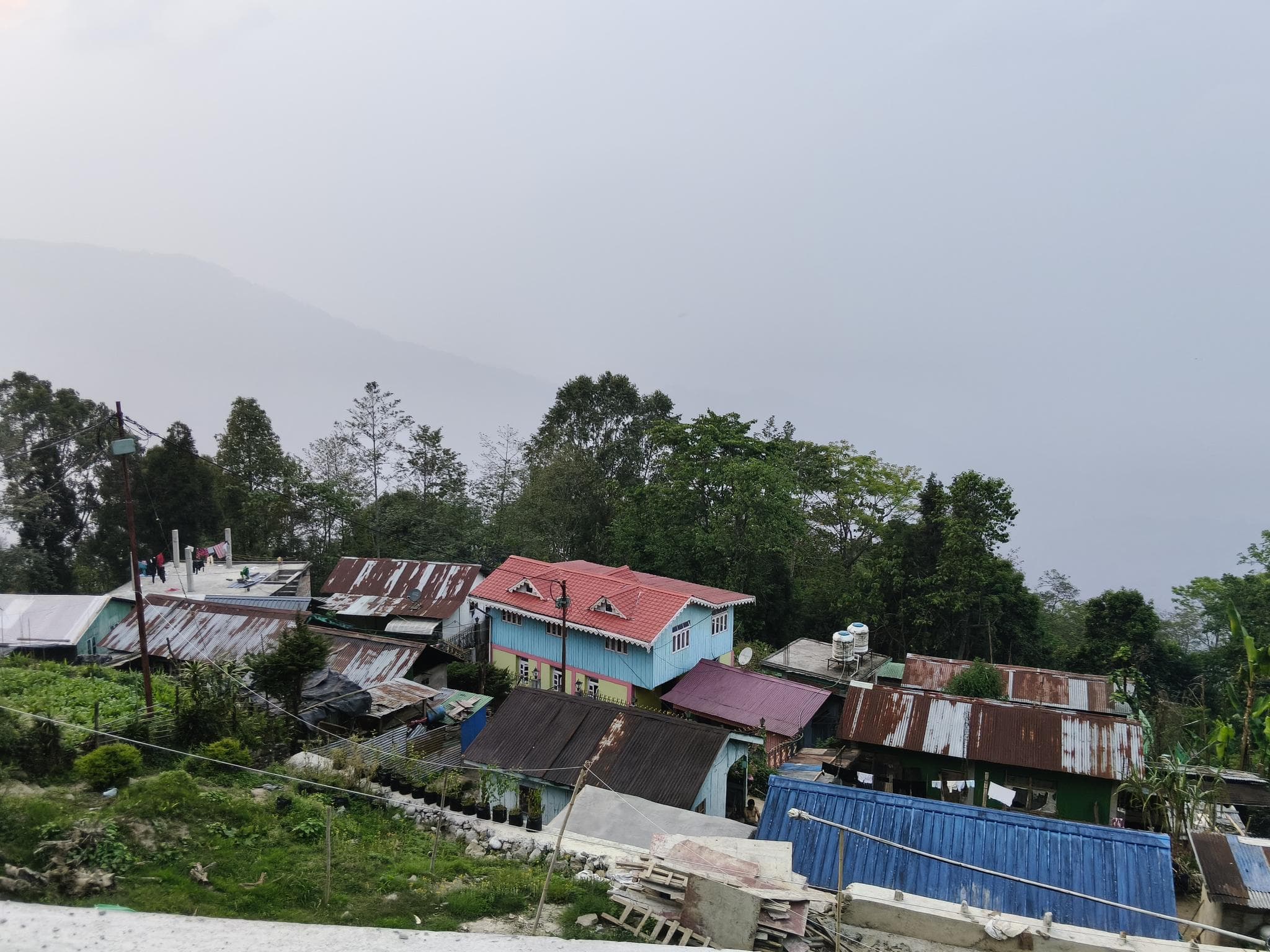 Village rooftops and homes